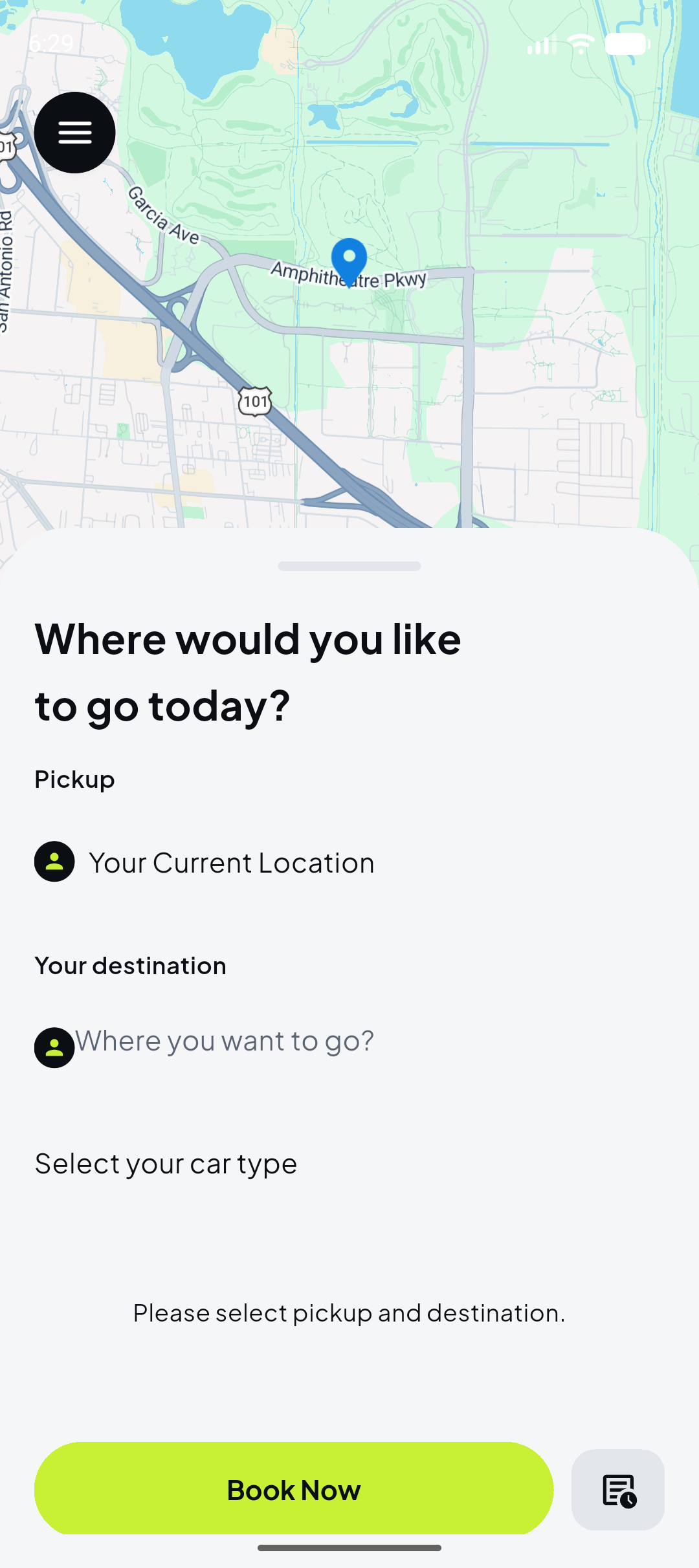 Rider app booking